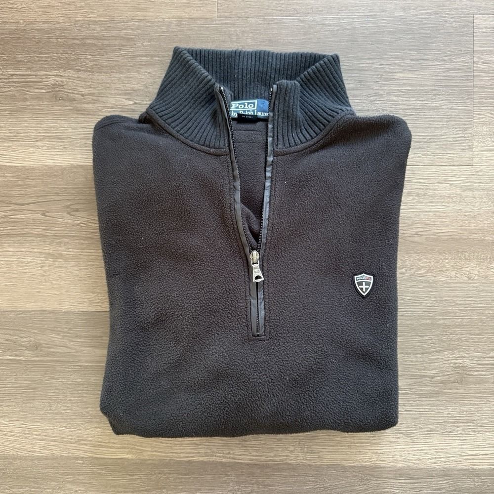 Vintage Polo Ralph Lauren Tech Jacket Black Fleece Crest‎ Zip Mens XL Gorpcore